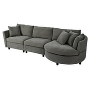 111.4'' Oversized Sectional Sofa, Chenille Loveseat Sofa with 3 Pillows and Curved Seat, 3-Seat Comfy Couch for Living Room with Thick Seat Cushion, Grey